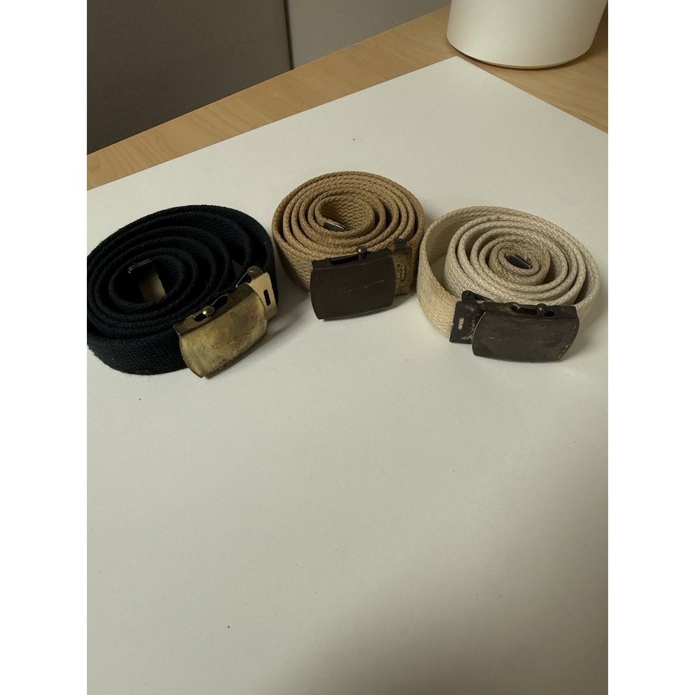 Vintage US Military Web Belts Lot Brass Buckle Cotton Canvas Army Navy 3-Pack